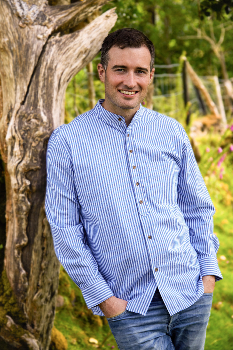 Lee Valley VR15 Grandfather Shirt Cotton White-Blue Thick Striped